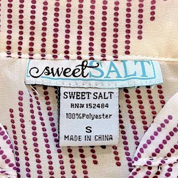 Sweet Salt Sheer Blouse Womens Small Shirt 3/4 Sleeve VNeck White Purple Chevron - Picture 2 of 7
